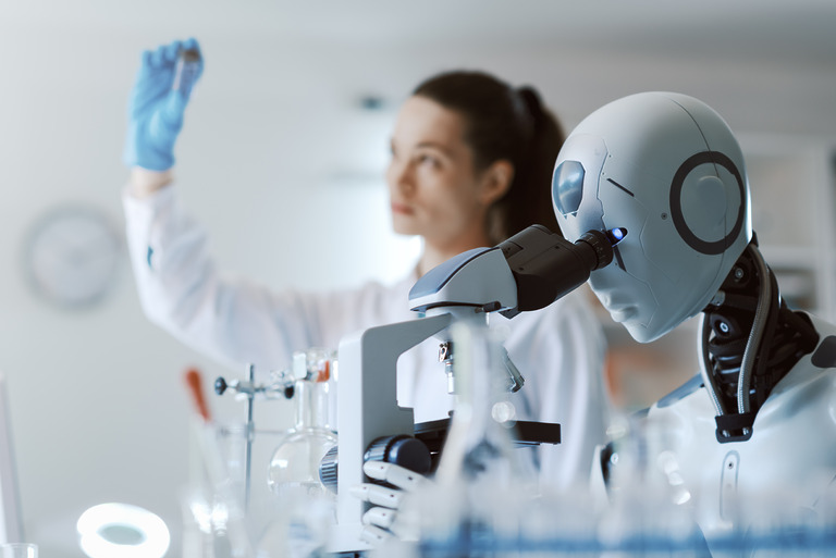 scientist and robot working together in the lab 2023 11 27 05 04 38 utc scaled